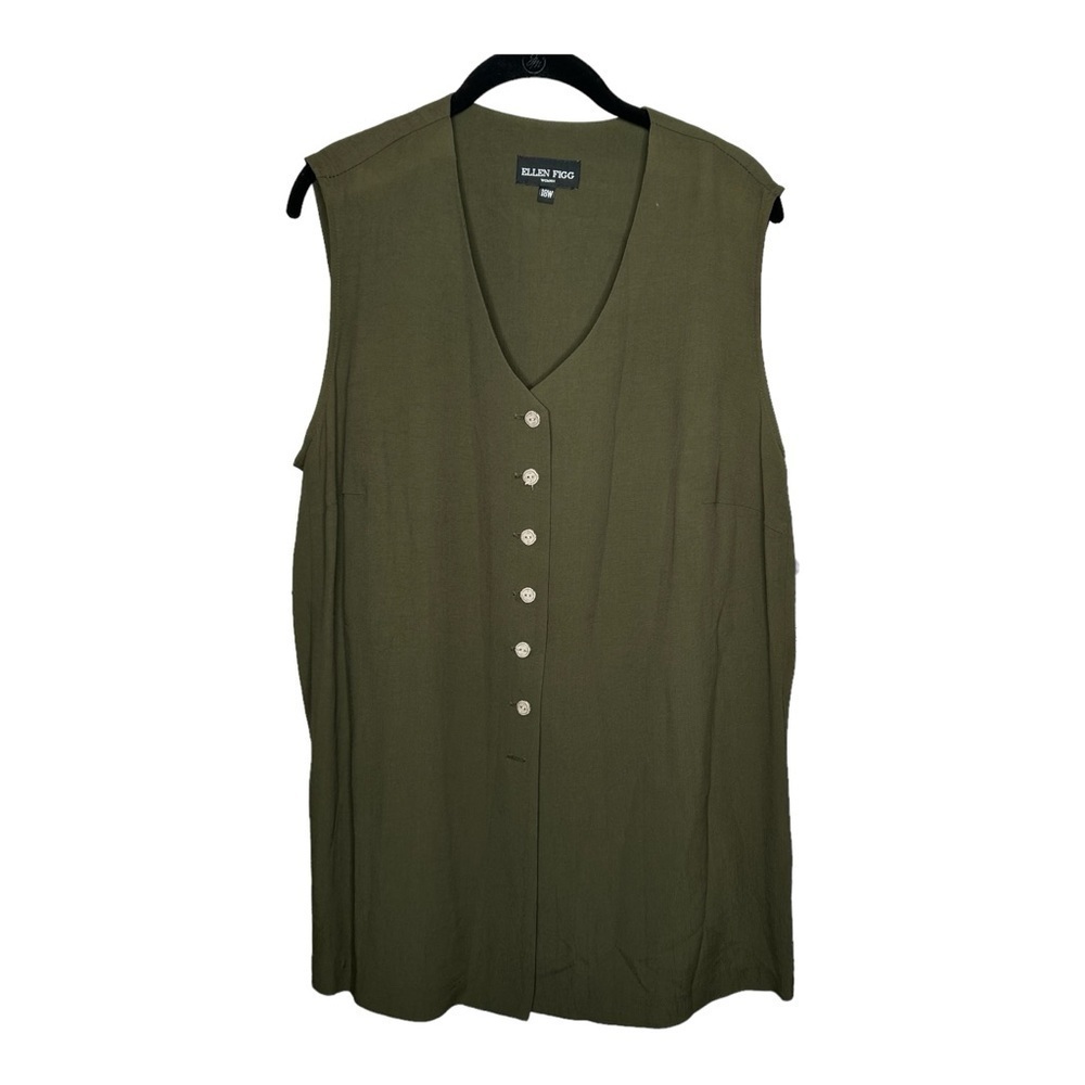 New Ellen Figg Women’s Button Front Vest Top Size 18W Green BNWT